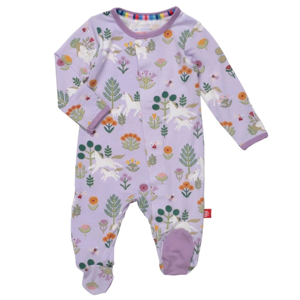 Magnetic Me Purple Floral Baby Footie Folk Magic Modal 6-9 Months